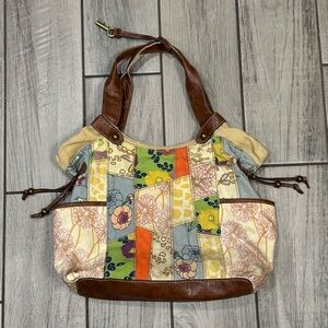Vintage Fossil Boho Floral Patchwork Shoulder Tote Satchel Handbag